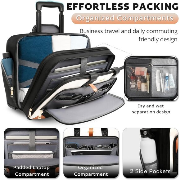 Chic 16-Inch Women's Rolling Computer Bag - TSA-Friendly & Spacious Compartments - Picture 3 of 8